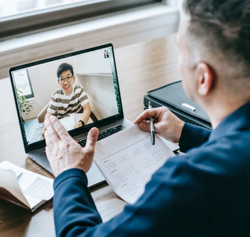 men in a videochatting